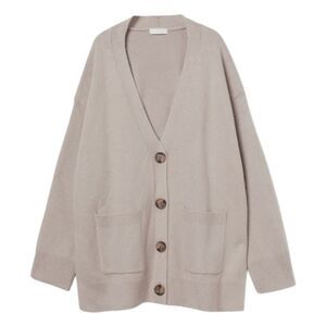 H&M Boxy Cardigan Sweater Light Taupe Knit M Tall